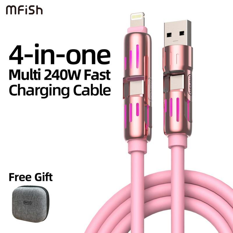 MFish 4-in-1 Multi USB Charging Cable with USB A,Type C, Lightning -MAX 240W Fast Charging & Data Sync for iPhone 16 15, iPad Pro, Samsung & Laptops  Smartphone Charger