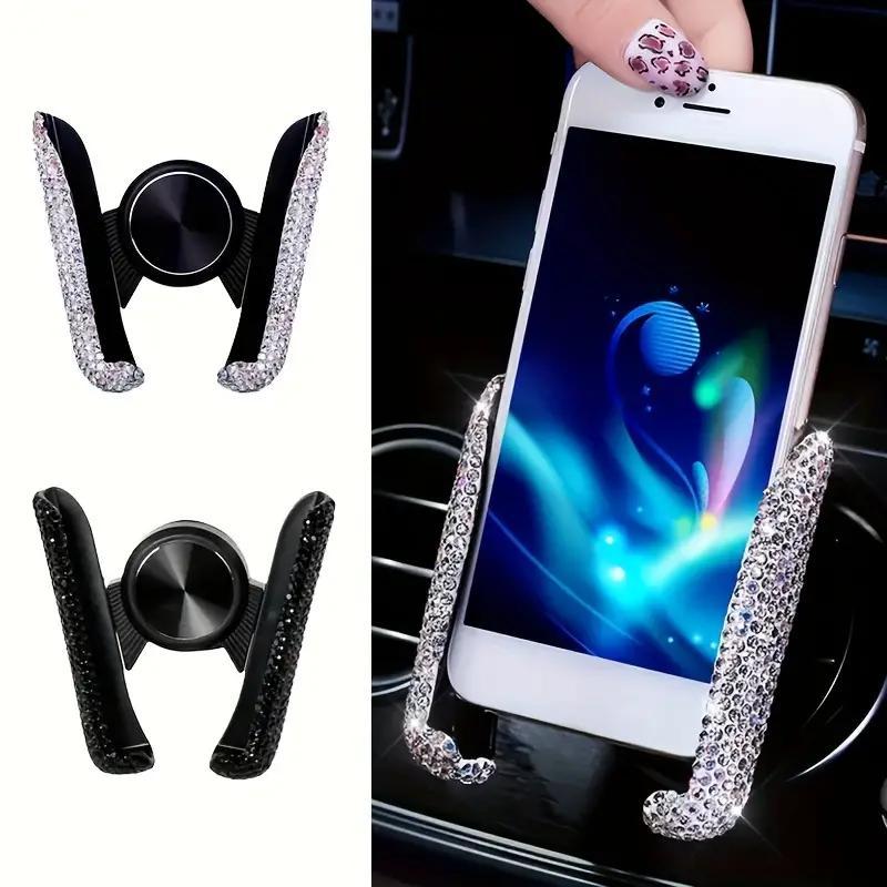 Rhinestone Decor Car Air Outlet Phone Holder, Mini Portable Car Air Vent Phone Navigation Holder, Fashion Car Interior Phone Holder