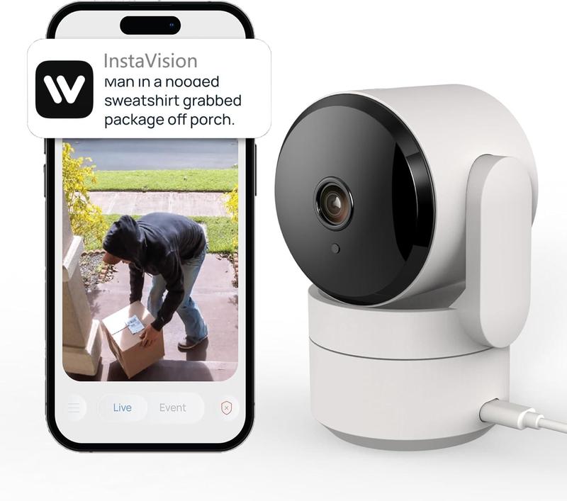 AI Camera Indoor Pan Tilt Security Camera, Cameras for Home Security, 360° Plug-in, Night Vision, 2.4GHz Wi-Fi, 2-Way Audio, Smart Gen AI Motion Detection, Pet Camera with Phone App (White)