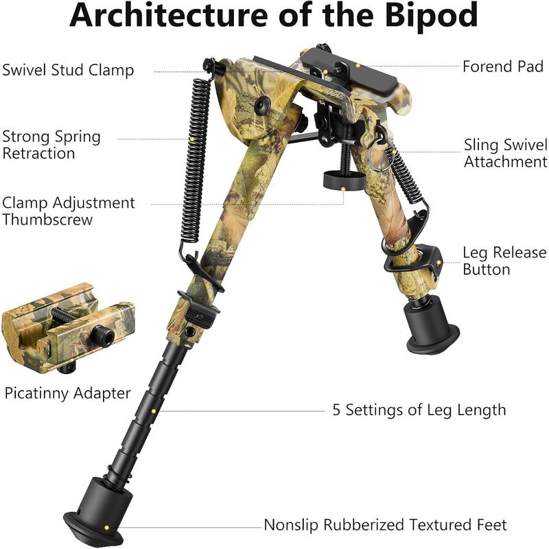 6-9 Inches Picatinny Bipod Adjustable Spring Return with Picatinny Adapter