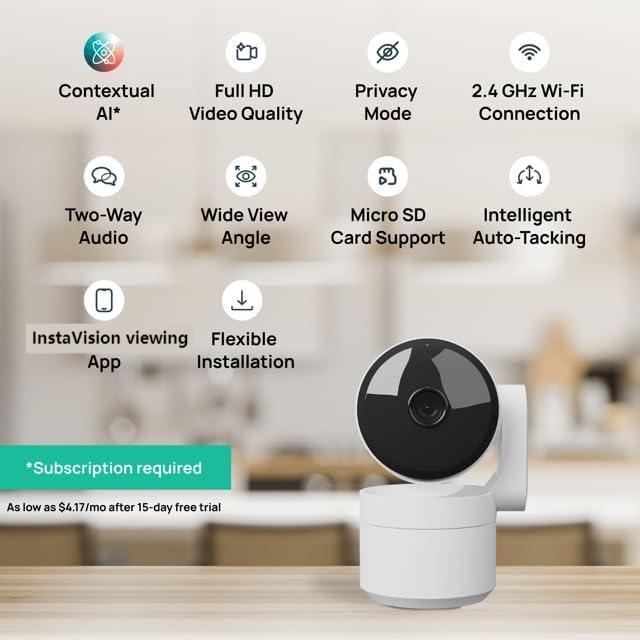 AI Camera Indoor Pan Tilt Security Camera, Cameras for Home Security, 360° Plug-in, Night Vision, 2.4GHz Wi-Fi, 2-Way Audio, Smart Gen AI Motion Detection, Pet Camera with Phone App (White)