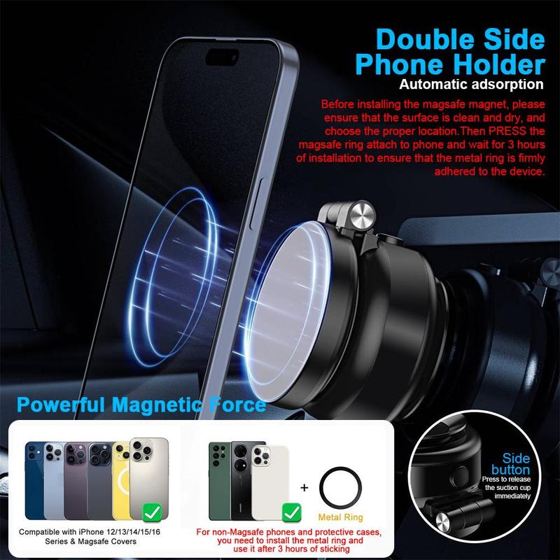 Car Phone Holder, 15W Magnetic Wireless Car Charger, Dashboard Cellphone Holder for iPhone 16 15 14 13 12, Fast Charging