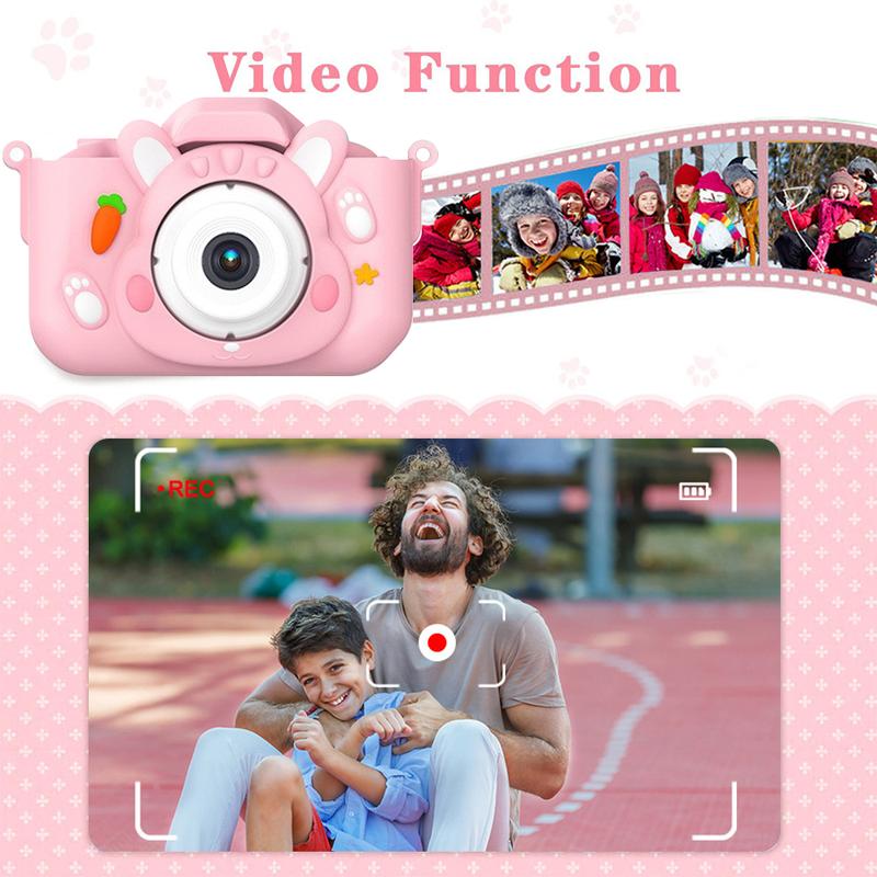 Cute Rabbit Kids Selfie Camera Toy: HD 1080 Digital Camcorder for Ages 3-12 – Includes 32GB TF Card – Ideal Christmas & Birthday Gift