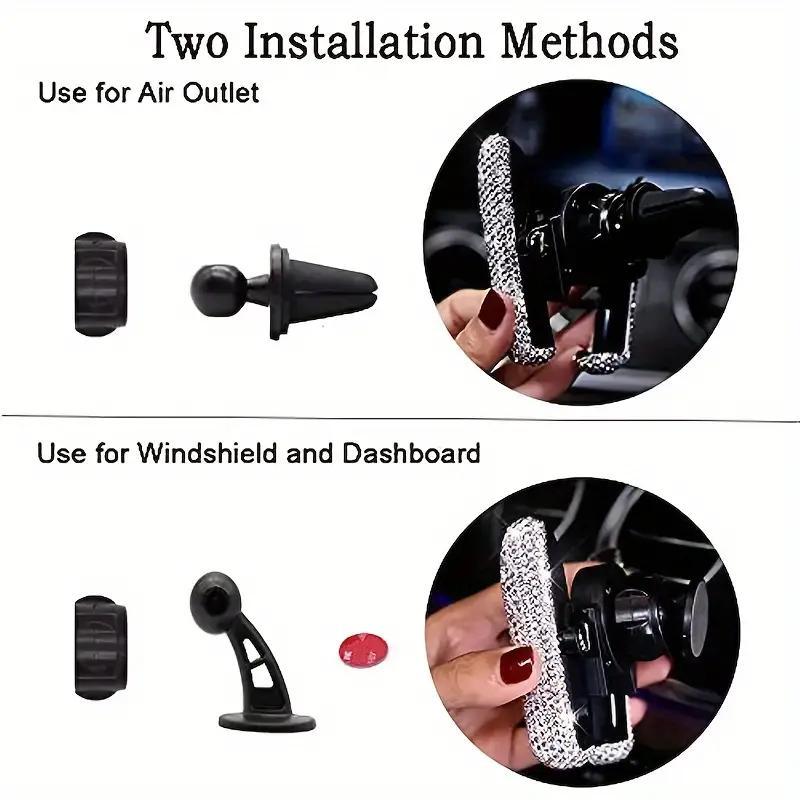 Rhinestone Decor Car Air Outlet Phone Holder, Mini Portable Car Air Vent Phone Navigation Holder, Fashion Car Interior Phone Holder