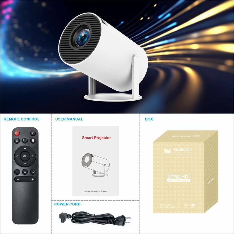 [Free shiping] Portable Projector, Auto Keystone Correction Mini Projector, 4K  200 ANSI Smart Projector with 2.4 5G WiFi, BT 5.0, 130 Inch Screen, 180 Degree Flip, Round Design, Home Video Projector