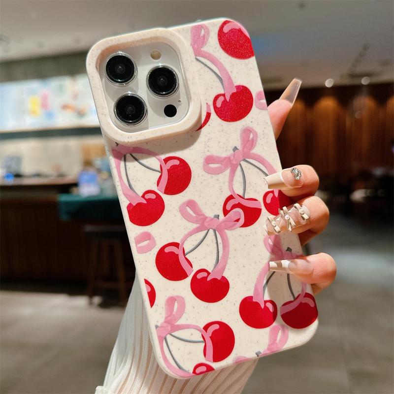 Fall Cherry Bow Pattern Phone Case, Shockproof Phone Protective Cover, Phone Accessories for iPhone Series 16 11 12 13 14 15 Pro Max 15 Plus