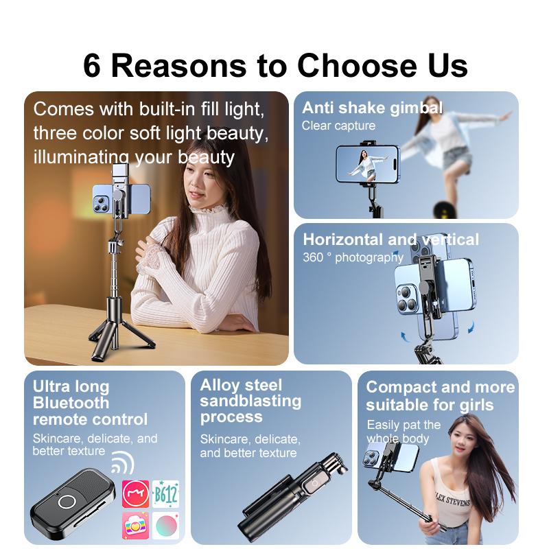 Mini selfie stick tripod, retractable selfie stick tripod with wireless remote control, can be used for taking photos, live streaming, video recording, compatible with Android, iPhone, etc. christmas gift ideas with  remote