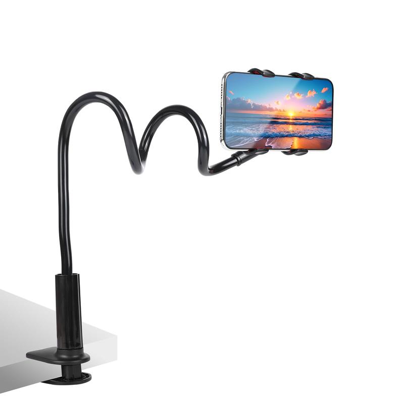 Gooseneck Bed Phone Holder,Cell Phone Mount Clip Stand Lazy Bracket 360 Adjustable Mobile Phone Clamp Bracket Compatible with 4.0-7.2'' Device All Smartphones Gooseneck Phone Holder (Black)