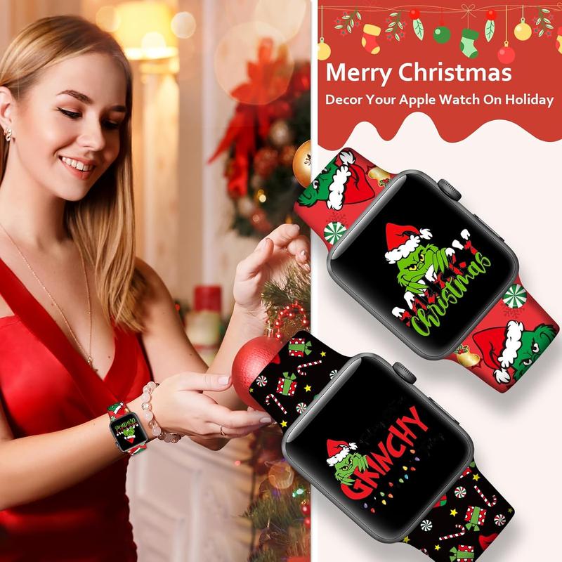 Christmas Halloween Watch Band Compatible with Apple Watch Band 38mm 40mm 41mm 42mm 44mm 45mm 49mm iWatch Ultra SE Series 9 8 7 6 5 4 3 2 1, Christmas Halloween Soft Silicone Sport Replacement Strap Band for Girls Accessories Wearable