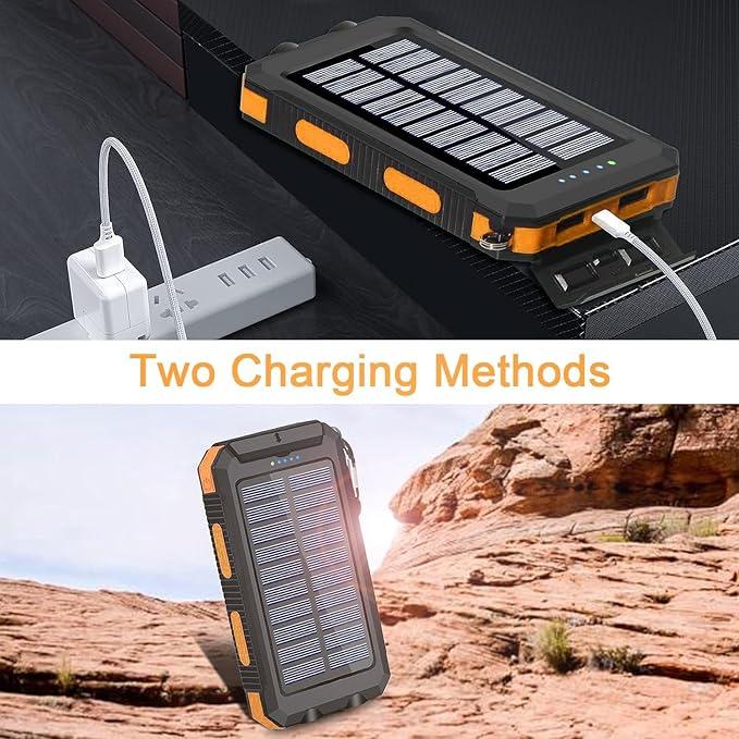 Portable Solar Power Bank 10000mAh, Waterproof Backup Battery Pack with Dual USB 5V Outputs & LED Flashlights, Ideal for Outdoor Camping and Travel, Compatible with All Phones Accessories Smartphone