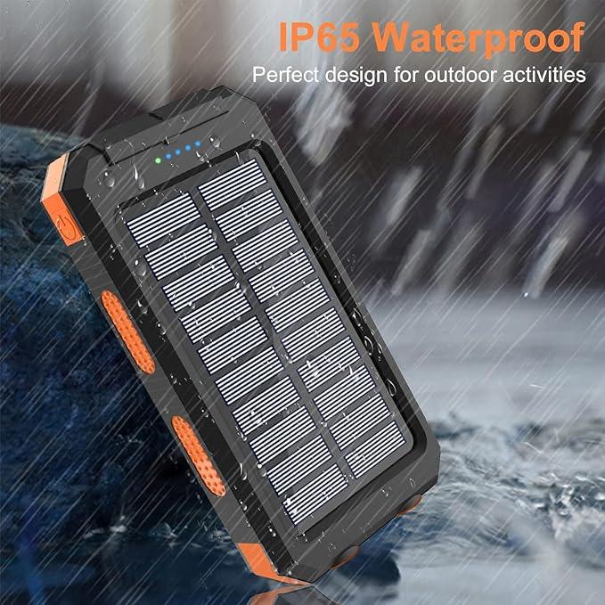 Portable Solar Power Bank 10000mAh, Waterproof Backup Battery Pack with Dual USB 5V Outputs & LED Flashlights, Ideal for Outdoor Camping and Travel, Compatible with All Phones Accessories Smartphone