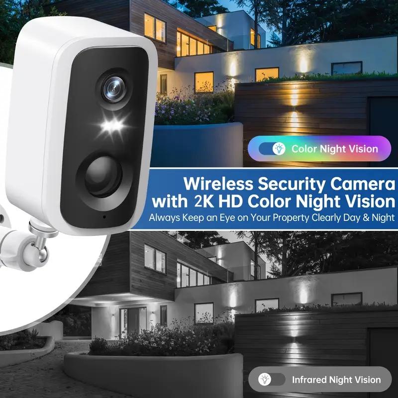 2.4G WIFI True 2K HD Wireless Outdoor&Indoor Home Security Cameras,Waterproof Wireless 4MP Battery Camera  for House,Room,Garage,Yard Audio Memory