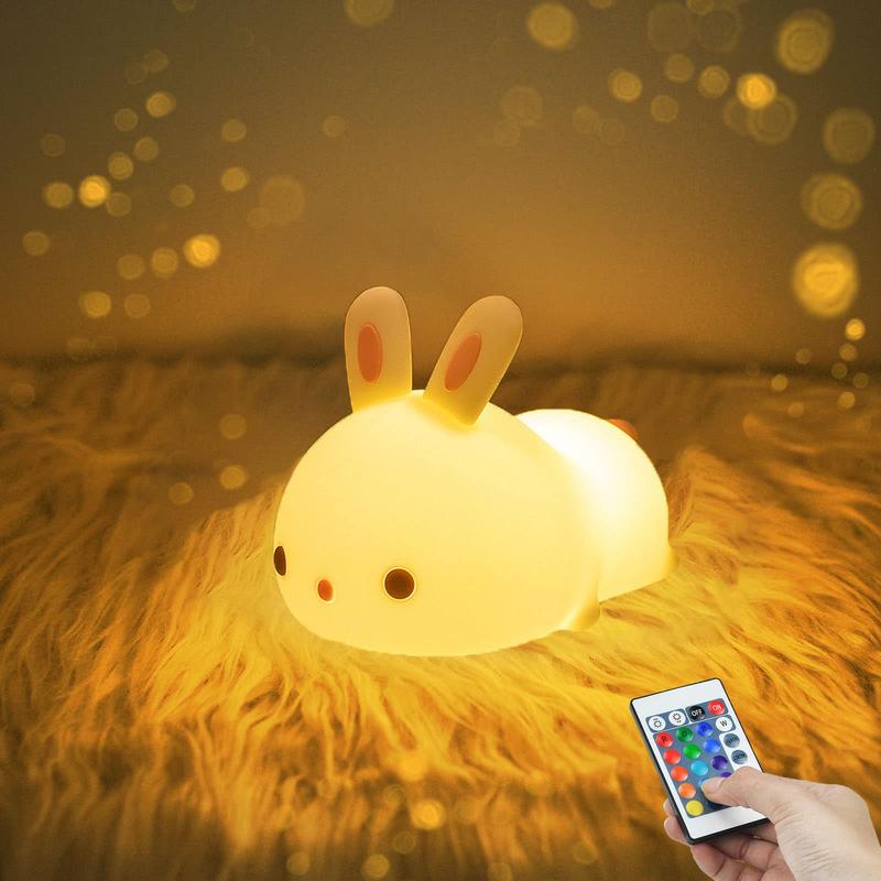 Cute Bunny Night Light, USB Rechargeable Kids Night Light, Warm White and 16 Colors Breathing Modes Led Animal Lights for Girls, Childrens, Toddler, Baby and Kids Christmas Gifts permanent outdoor lights