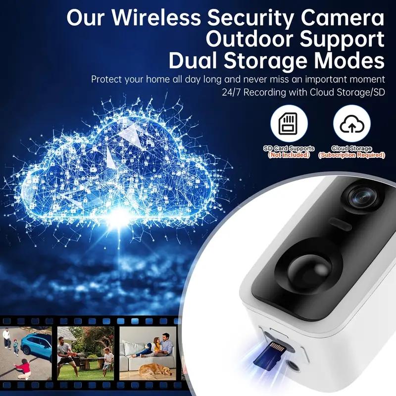 2.4G WIFI True 2K HD Wireless Outdoor&Indoor Home Security Cameras,Waterproof Wireless 4MP Battery Camera  for House,Room,Garage,Yard Audio Memory