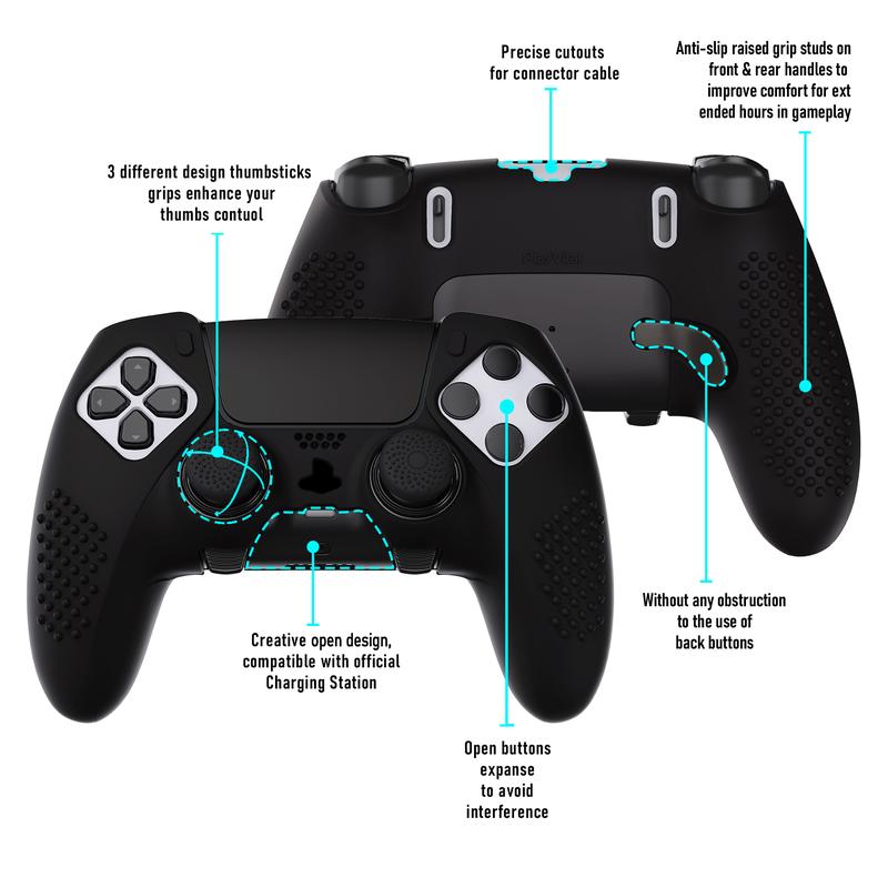 PlayVital 3D Studded Edition Anti-Slip Silicone Cover Case for ps5 Edge Controller, Soft Rubber Protector Skin for ps5 Edge Wireless Controller with 6 Thumb Grip Caps