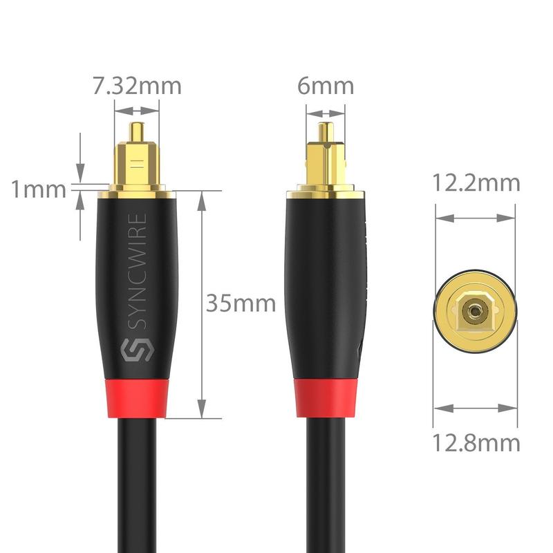 Syncwire Digital Optical Audio Cable 10ft - Toslink Male to Male Fiber Optic Cord for Home Theater, Sound Bar, PlayStation & More