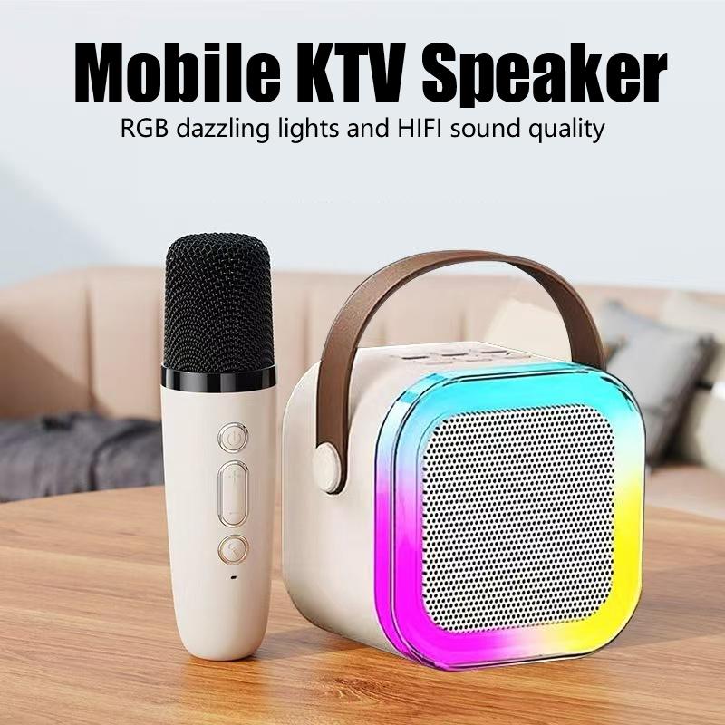 Fall Portable Wireless Karaoke Speaker with Microphone, HIFI Stereo Sound Subwoofers, KTV Speaker Subwoofer with RGB Colorful LED Lights, Karaoke Machine Sound System for Outdoor Sports Travel, Audio Device, Room Accessories