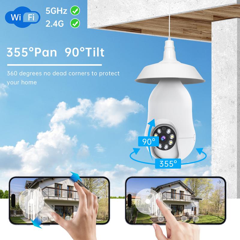 WiFi Home Security Camera with Night Vision and Voice Calls - 2K HD, 4 Flood Lights, 4 Infrared Lights, 5G 2.4GHz Dual Frequency WiFi Home