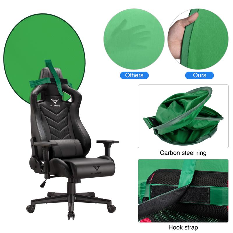 CAMOLA Portable Webcam Background, 75cm 110cm 142cm Collapsible Green Background for Video Chats, Zoom, Skype, Video, Photo, Single-Side Chromakey Green Screen for Chair