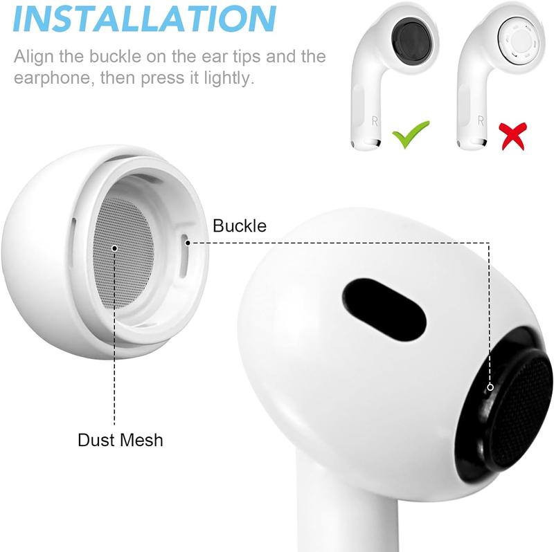 6 Pairs Replacement Ear Tips for AirPods Pro and AirPods Pro 2nd Generation with Noise Reduction Hole, Silicone Earbuds Tips