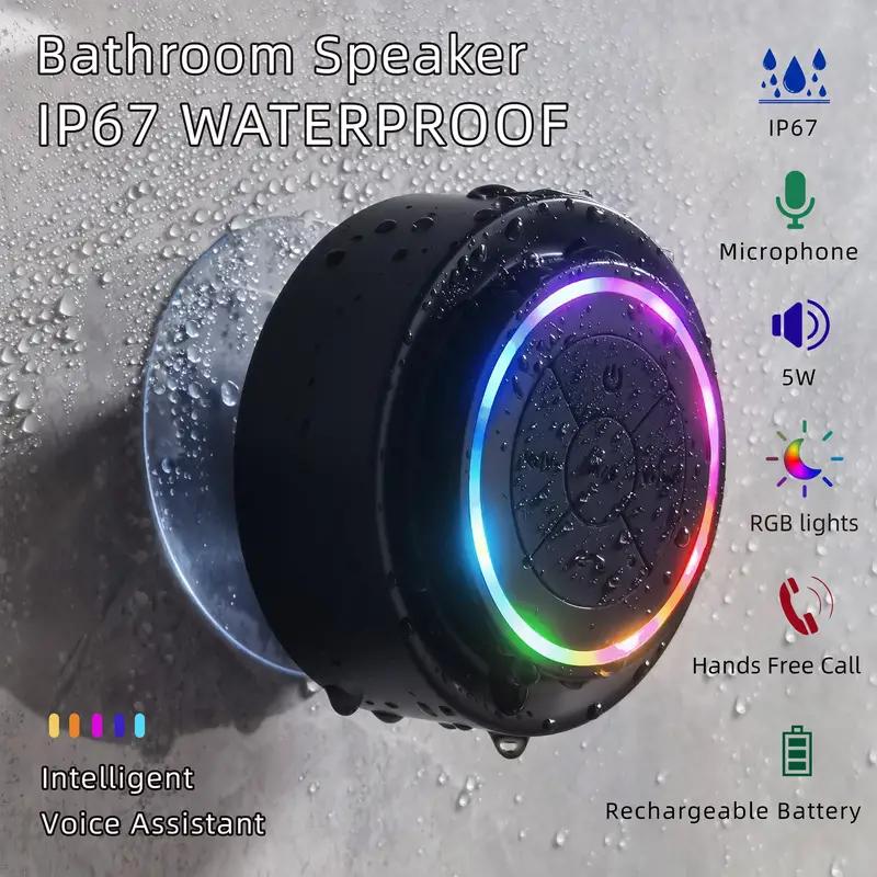 Mini Bluetooth Shower Speaker with LED light,Portable IPX4 Waterproof, Hands-Free Speakerphone,Rechargeable Using Micro USB, Wireless Stereo for Beach, Shower & Home,Black Friday&New Christmas Gift