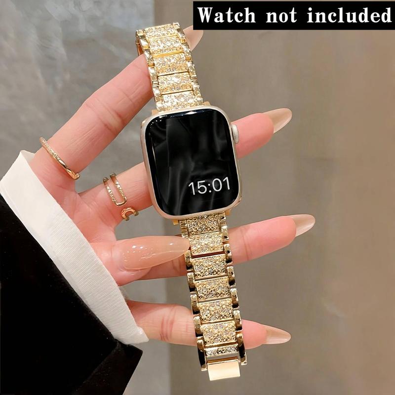 Three-Row Rhinestone Decor Watch Band, 1 Count Fashionable Watch Band for Women & Girls, Compatible with Apple Watch Ultra2 Ultra SE 2 SE 9 8 7 6 5 4 3 2 1