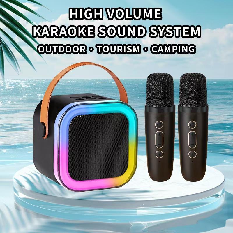 Fall Portable Wireless Karaoke Speaker with Microphone, HIFI Stereo Sound Subwoofers, KTV Speaker Subwoofer with RGB Colorful LED Lights, Karaoke Machine Sound System for Outdoor Sports Travel, Audio Device, Room Accessories