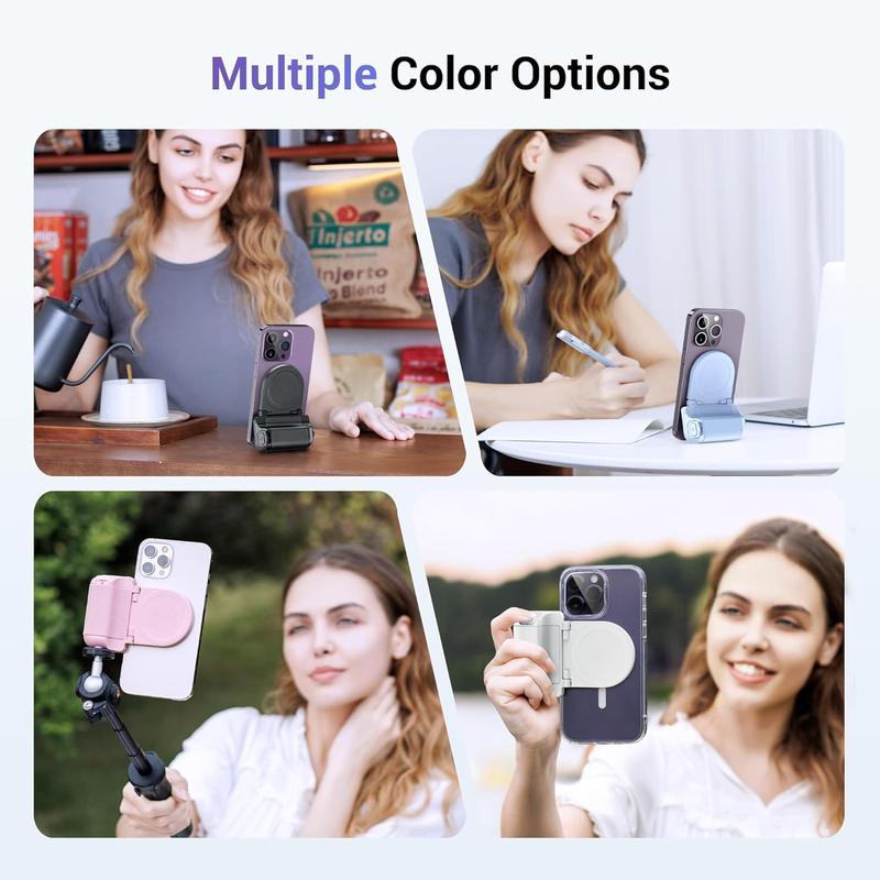 Magnetic Smartphone Shooting Holder Phone Hand Grip Handle Snap On Phone Stand with Tripod Mount & Wireless Shutter Remote for iPhone 16 15 14 13 12 Pro Max Android Cellphone Vlog Video Photography