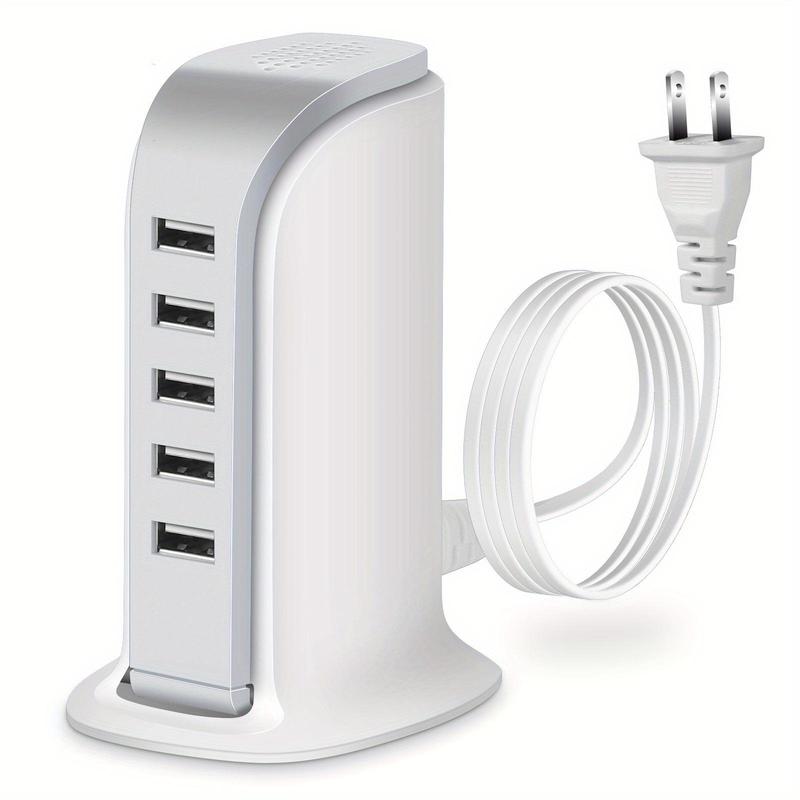 Portable Charger, 5-Port USB Charging Station, Multi-functional Desk USB Mobile Phone Charger for iPhone iPad Kindle Smartphone Electronic Devices, USB Charging Station with 5ft Cable