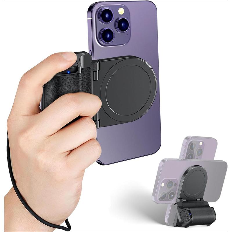 Magnetic Smartphone Shooting Holder Phone Hand Grip Handle Snap On Phone Stand with Tripod Mount & Wireless Shutter Remote for iPhone 16 15 14 13 12 Pro Max Android Cellphone Vlog Video Photography