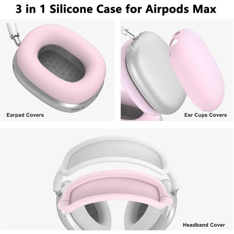 Silicone Case Cover for AirPods Max, Ear Pad Case Cover Ear Cups Cover Headband Cover for AirPods Max Headphones, Accessories Soft Silicone Protector for Apple AirPods Max New USB-C (2024) (Pink)