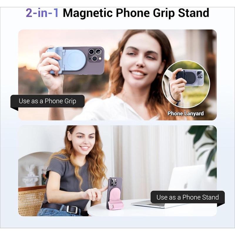 Magnetic Smartphone Shooting Holder Phone Hand Grip Handle Snap On Phone Stand with Tripod Mount & Wireless Shutter Remote for iPhone 16 15 14 13 12 Pro Max Android Cellphone Vlog Video Photography