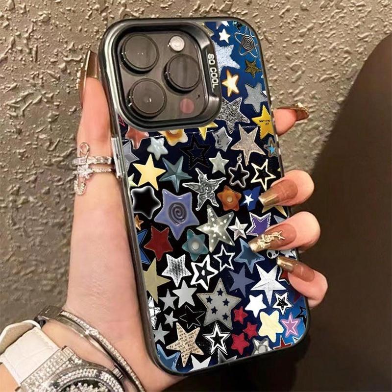 Star Pattern Matte Phone Case, Anti-drop Decorative Phone Protector Cover, Phone Accessories Compatible with iPhone 16 15 14 13 12 11 Pro Max