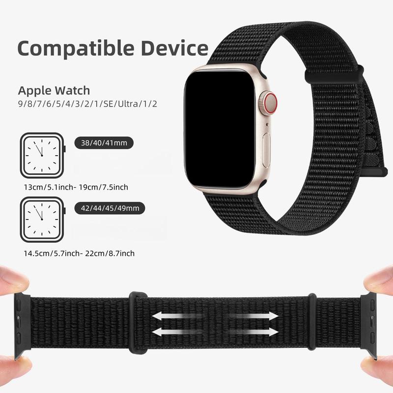 Nylon Smart Watch Band, Velcro Sport Loop Watch Band, Watch Bands, Replacement Smart Watches Band for Apple iWatch Series 9 8 7 6 5 4 3 2 1 SE Ultra