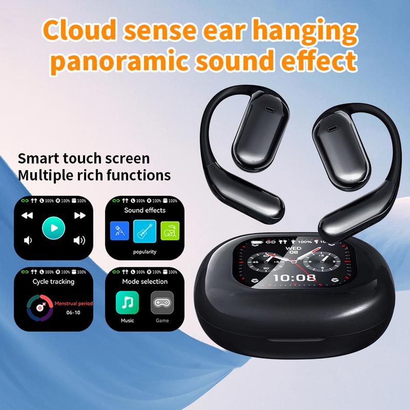 Touchscreen OWS open ear earbuds Bluetooth IPX5 waterproof headset HIFI sound Fullcolor display charging case Light-weight sports Audio Wireless