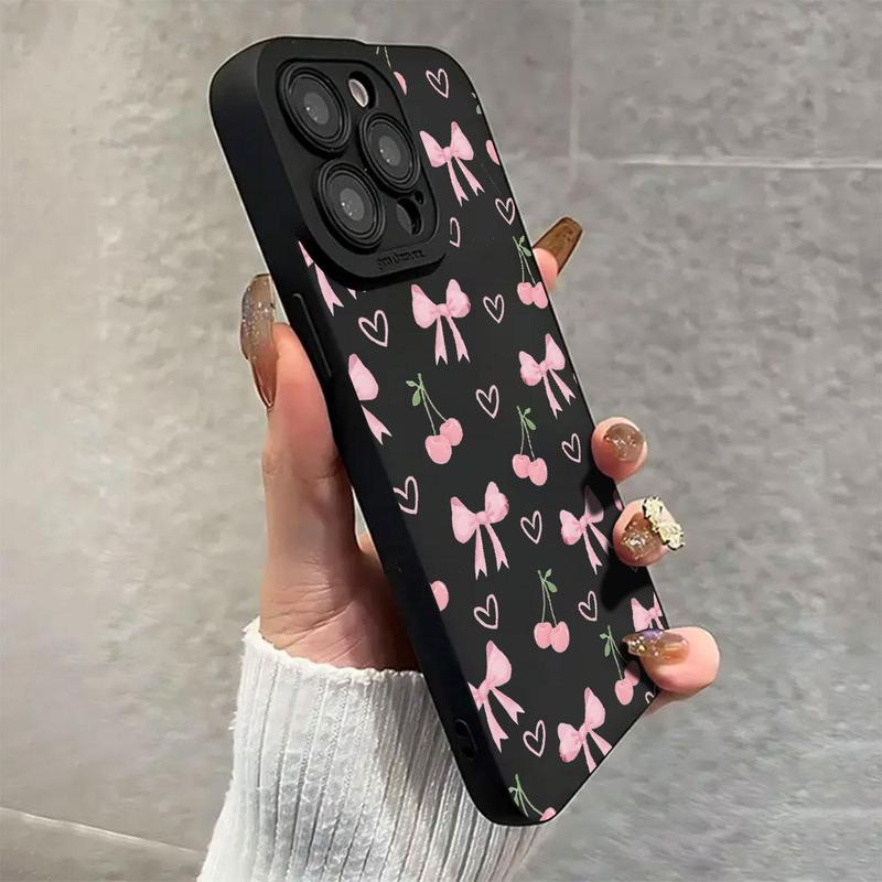 Cute Bow & Heart Pattern Phone Case, Decorative Phone Protector Cover, Phone Accessories Compatible with iPhone 11 12 13 14 15 16 Pro Max