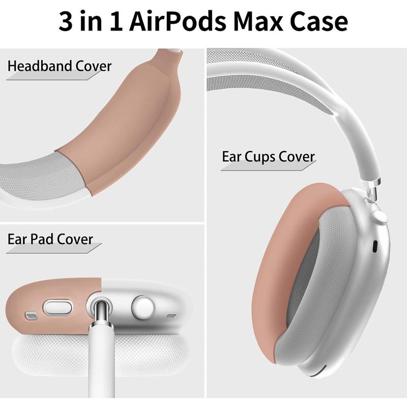 Airpods Max Case Cover, Silicone Case Cover for AirPods Max Headphones, Anti-Scratch Ear Pad Cover Headband Cover for Apple AirPods Max, Airpod Max Accessories (Milk Tea)