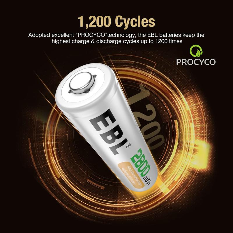 Rechargeable AA Batteries 4 Pack, Precharged Double A Battery 2800mAh and AA AAA Battery Charger with Foldable Wall Plug