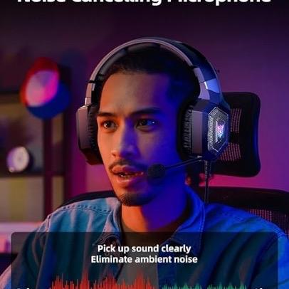 Gaming Headset with Microphone, Gaming Headphones Compatible for PS4 PS5 Xbox PC with RGB Lights, PlayStation Headset with Noise Reduction 7.1 Surround Sound Over-Ear and Wired 3.5mm Jack (Black)