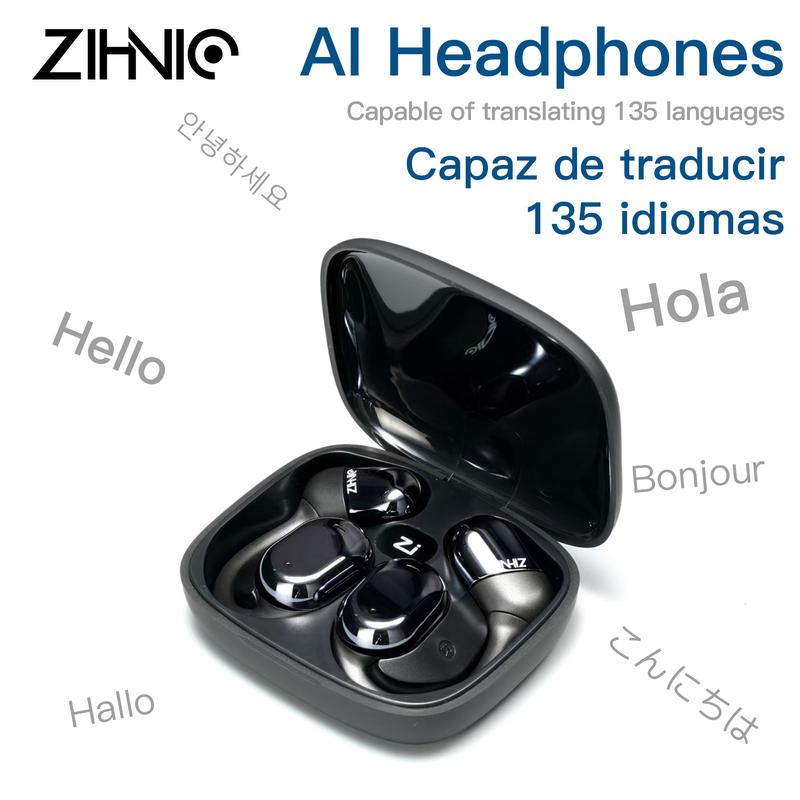 ZIHNIC AI Translation Wireless Bluetooth Open-Ear Earbuds, OWS Headphones Support 135 Languages,Automatic Translation Bluetooth V5.4 Earphones Support Phone Calls Music, AI Chat