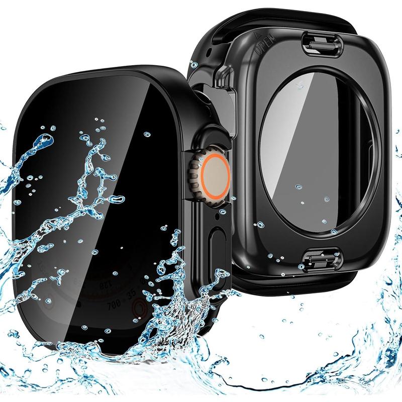 Goton 2-in-1 waterproof privacy case for Apple Watch Ultra2 2024 screen protector 49mm, front anti spy tempered glass face cover back bumper for iWatch accessories 49mm