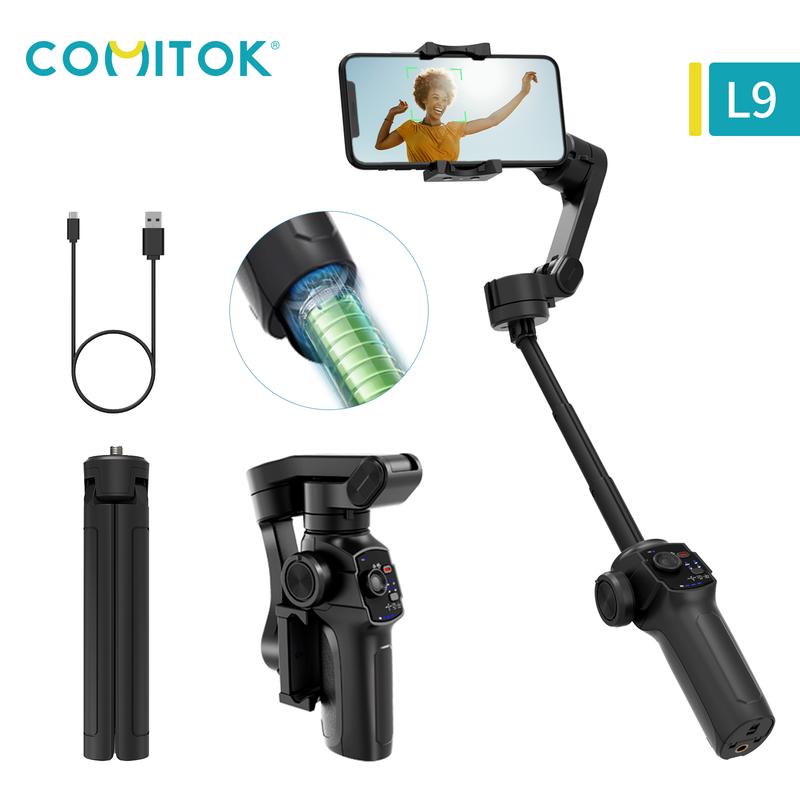 COMITOK 3-axis handheld mobile phone stabilizer, AI tracking module LED light mobile phone gimbal, mobile phone holder selfie holder smartphone gimbal gimbal  stabilizer Cellphone