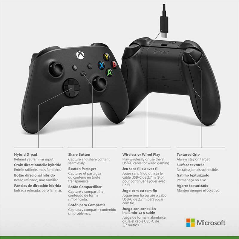 Microsoft Xbox Wireless Controller with USB-C Cable for PC - Carbon Black - 1V8-00001