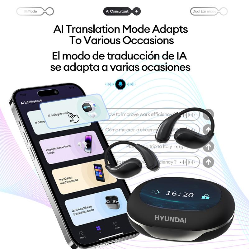 HYUNDAI OpenAir Pro OWS Translation Wireless Bluetooth Earphones Support 128 Languages Real Time Bluetooth Translation Support Playing Music Phone Calls Headphones & Meeting Summary Earbuds