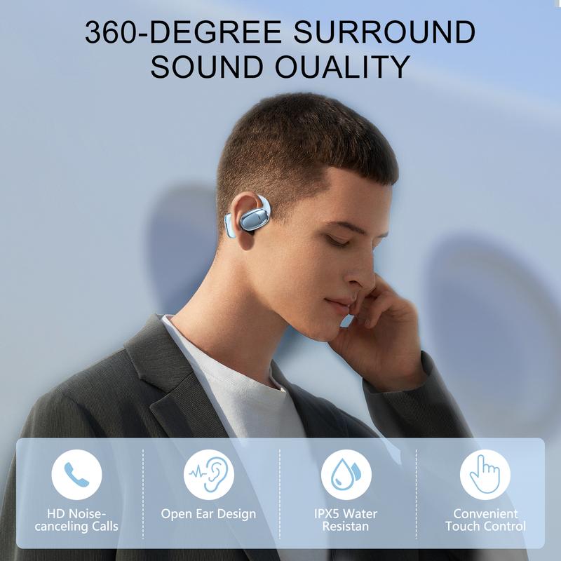 ZIHNIC S11 Open Ear AI Translation Headphones With Charging Case, Comfort Wireless Earbuds,Bluetooth V5.4,Instant Translation Earphones Support 135 Languages,AI Chat,Blue Audio Electronic translation earbuds