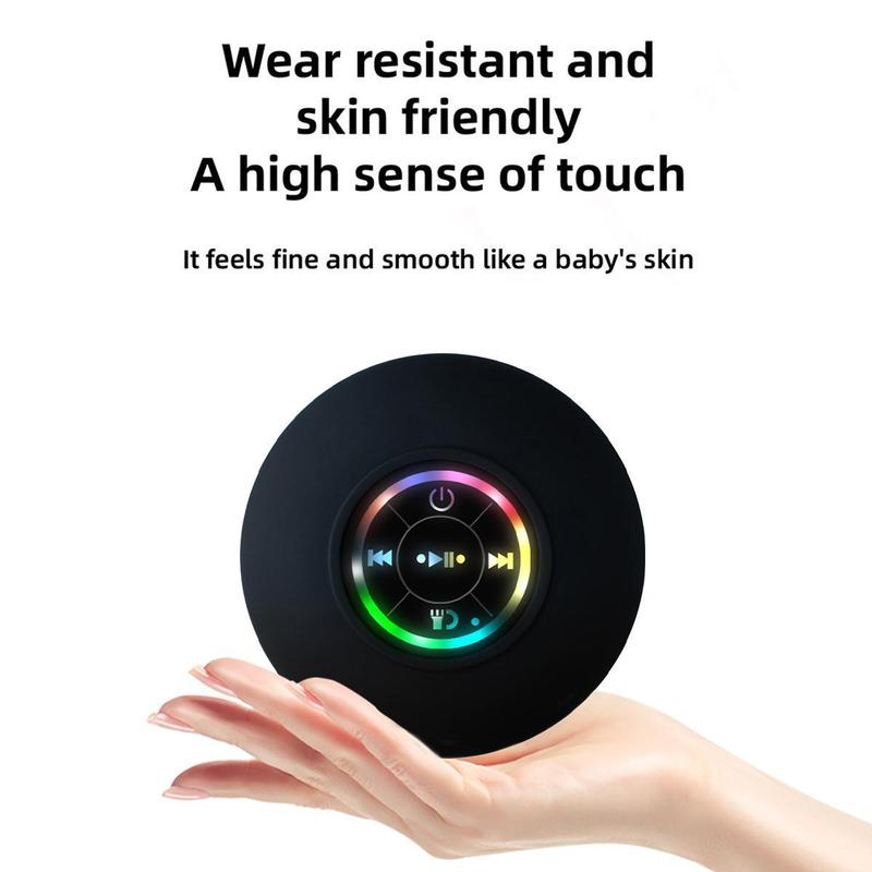 [Free Shipping]Suction Cup Bluetooth Speaker Portable Shower Speakers with LED Light IPX4 Waterproof Bathroom Bluetooth Speaker Gift for Men & Women (Black)