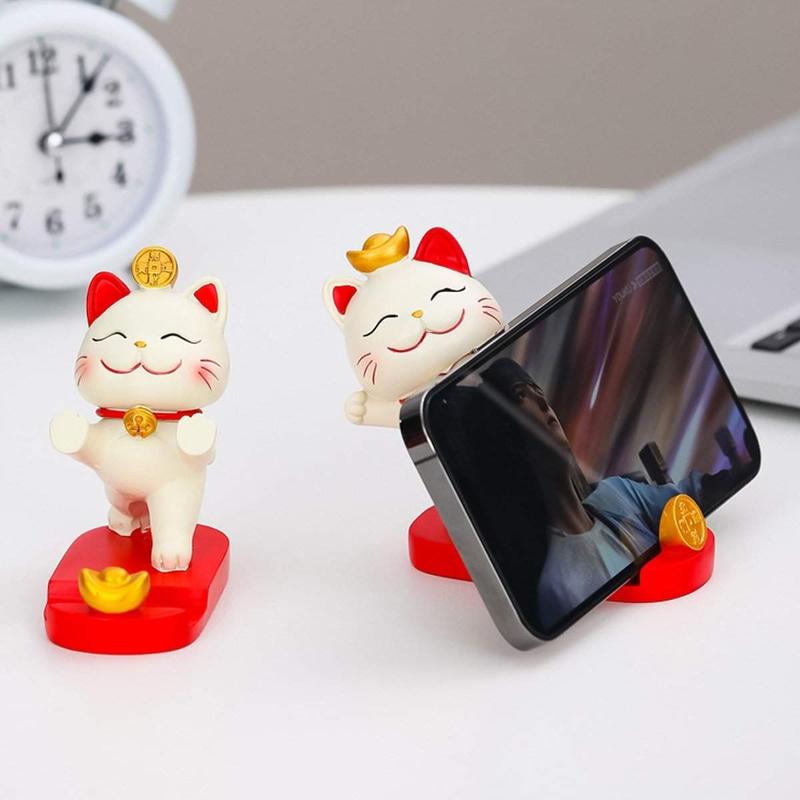 Mobile Phone Stand Accessories - Cute Aesthetic Fortune Lucky Cat Cellphone Smartphone Holder Mount