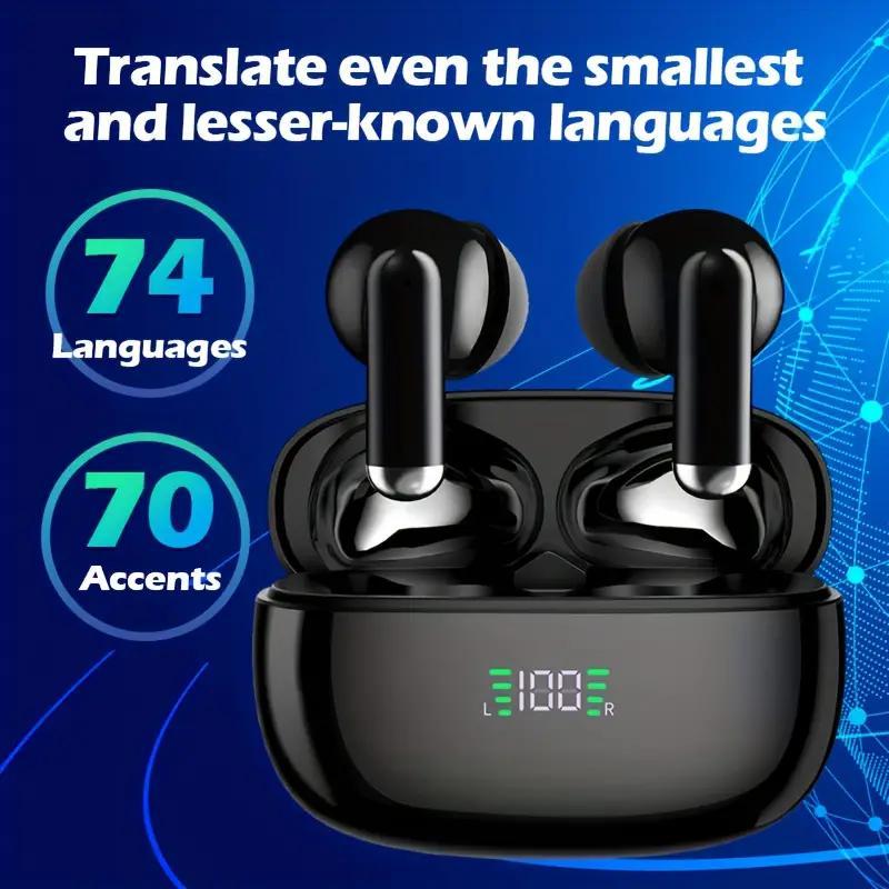 2024 New 144 Languages Wireless Translation Earbuds: Real-time Translator With Rechargeable Battery For Travel, Social Media Wireless Headphones,Black Firday Sale