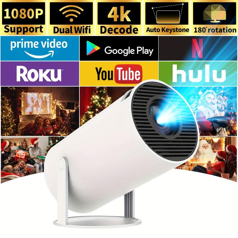 HY300 Pro Mini Portable Projector, 4K 260 ANSI Smart Projector With WiFi 6 BT 5.0, Screen Adjustment, 180 Degree Rotation, Home Video Projector Built-in Android 11.0 OS