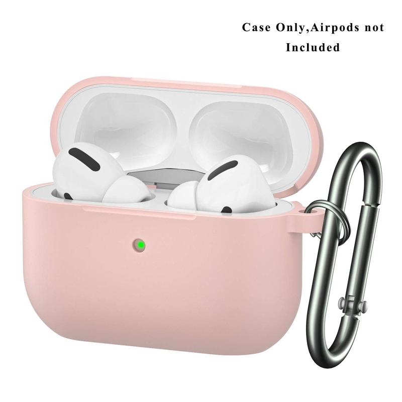 Silicone Case Compatible with Airpods Pro, Soft Silicone Skin Case Cover Shock-Absorbing Protective Case with Keychain, Front LED Visible Earphone Case